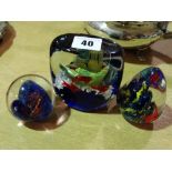 Three Contemporary Glass Paper Weights