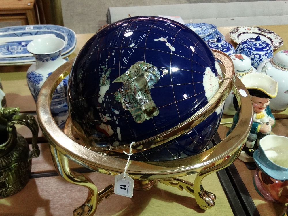 A Contemporary Collectors Table Globe Inset With Mineral Stones