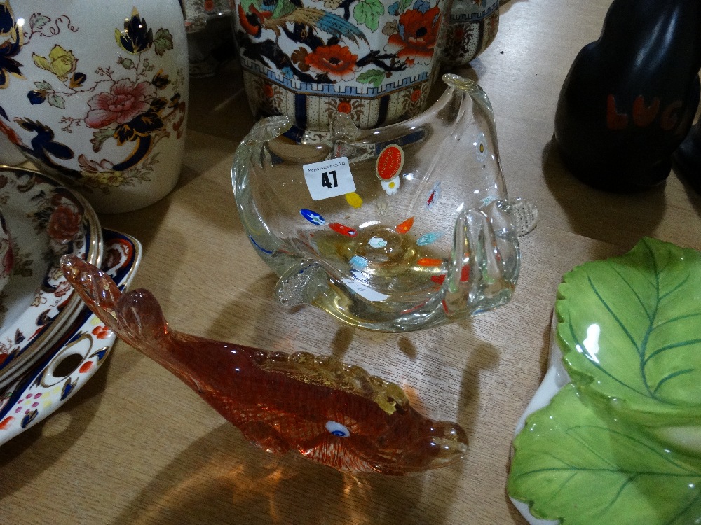 A Murano Glass Shaped Bowl Together With An Italian Glass Fish Model
