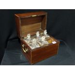 An Early 19th Century Mahogany Decanter Box With Side Brass Handles Containing Five Etched Glass