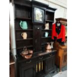 An Antique Oak And Later Combination Dresser and Long Case Clock The Dresser Base Having An