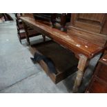 A Pitch Pine Farmhouse Style Kitchen Table On Turned Supports