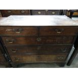 An Antique Oak And Mahogany Cross banded Chest With Two Short And Three Long Drawers, Bracket Feet