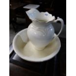 A Staffordshire White Pottery Jug And Basin