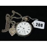 A Silver Encased Gents Pocket Watch, Hallmarked Chester 1901 Together With A White Metal Albert