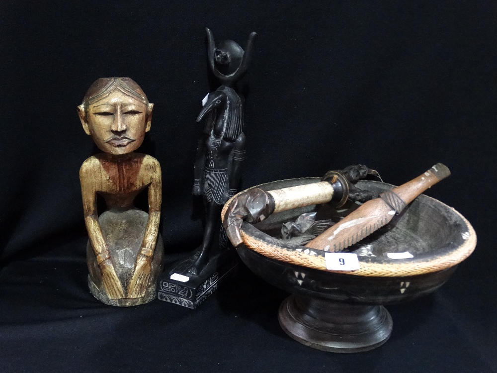 A Collection Of Ethnic Treen And Similar Items Including a Blow Pipe