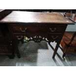 An Antique Oak And Mahogany Cross banded Three Drawer Low Boy On Square Supports