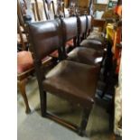 A Set Of Four Oak Framed Dining Chairs On Block And Turned Supports