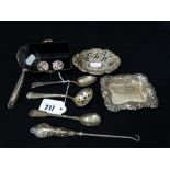 A Group Of Collectables Including Silver Tea Spoons, A Silver Bladed Fruit Knife Etc