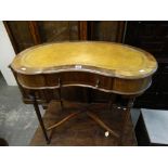 An Edwardian Mahogany And Inlaid Kidney Shaped Ladies Desk With Single Drawer