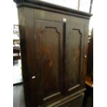 A 19th Century Oak And Mahogany Cross Banded Two Door Hanging Corner Cupboard