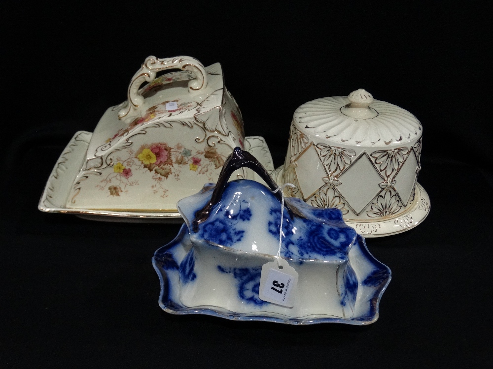 Three Staffordshire Pottery Lidded Cheese Dishes