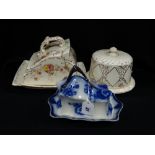 Three Staffordshire Pottery Lidded Cheese Dishes