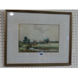 Dorothy More Watercolour, Rural Landscape View With Farm Buildings Beyond