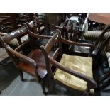 A Set Of Six (4 + 2) Mahogany Framed Dining Chairs On Turned Front Supports
