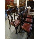 A Set Of Eight (6 + 2) Early 20th Century Chippendale Style Dining Chairs With Pierced Splats