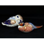 Two Royal Crown Derby Bird Paperweights, Owl And Pheasant
