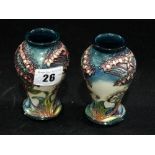 A Pair Of Moorcroft Pottery Circular Based Gypsy Pattern Vases By Rachael Bishop