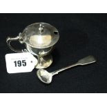 A Circular Based Silver Mustard Pot And Spoon