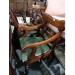 Three Victorian Balloon Backed Dining Chairs Together With A Similar Mahogany Elbow Chair
