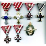 Austria, Copies (7), Military Merit Cross, Third class (3) all genuine crosses, two with War