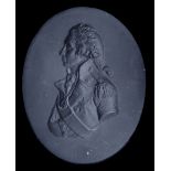 A Black Basalt Portrait Plaque of Lord Nelson, unmarked, by or after Wedgwood, 74mm x 94mm x 9mm,