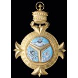 *Ethiopia, Order of the Trinity, Grand Cross sash badge, in gilt and enamels, width 80.5mm, a few