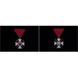 Bulgaria, Order of St Alexander, Fifth class breast badges (2), one with Swords in angles, both in