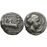 Sicily, Syracuse, tetradrachm, c. 410-405 BC, attributed to Eukleidas, fast quadriga driven left