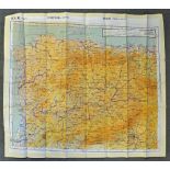 WWII RAF Escape Map of the Pyrenees border between France 1943 issued to Allied Air Crew and showing