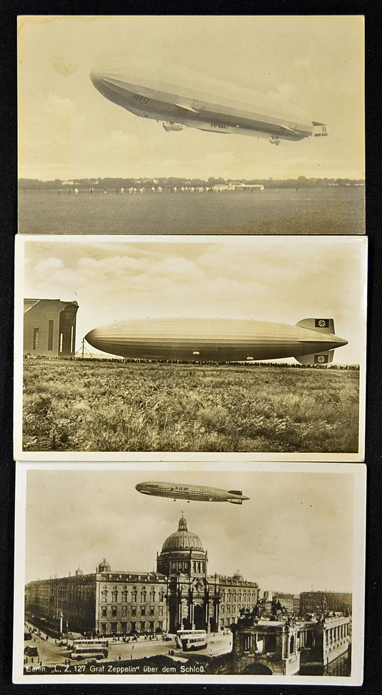 Aviation Postcard selection 1930 Hindenburg LZ 129 Zeppelin photocard t/w 1930 LZ127 Zeppelin over