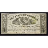 Confederate States of America 5 Dollar Banknote issued by 'The state of Georgia' Treasury during the