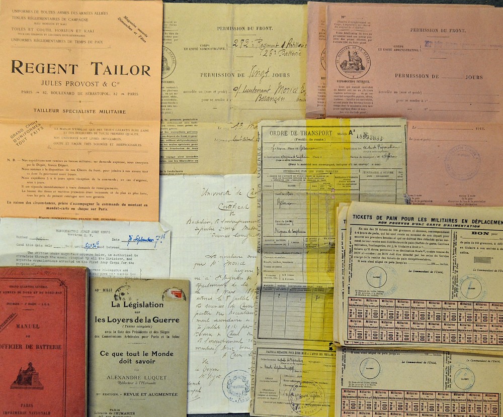 WWI French ephemera consisting of a group of ration tickets (French) a French Military Manual for an