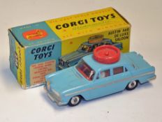 Corgi Toys Austin A60 De Luxe Saloon 'Motor School Car' No. 236 in blue with red sign with