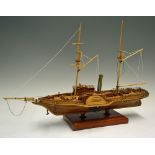 Wooden Paddle Steamer Model Ship a finely made quality model, from wood, 22 inches in length, c/w