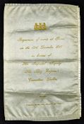 The King Emperor's Indian Durbar Tour Silk Programme 1911 printed at the 6th (Poona) Divisional