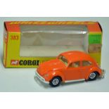 Corgi Toys Volkswagen (VW) 1200 Beetle Saloon No. 383 in orange with white bumpers, in original box,