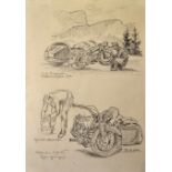 Original Art Roman Zenzinger Soldier maintaining his motorcycle sidecar combination in an Alpine