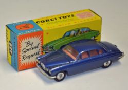 Corgi Toys Jaguar Mark X metallic blue in original box with jewelled front lights, light dusting,