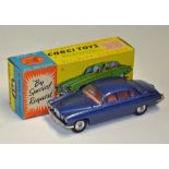 Corgi Toys Jaguar Mark X metallic blue in original box with jewelled front lights, light dusting,