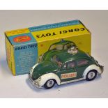 Corgi Toys Volkswagen European Police Car 'Beetle' No. 492 green and white in original box, with '