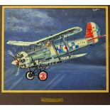 WWI Air Aces Rolls Royce original painting in oils showing a British air ace of WWI flying a bi-