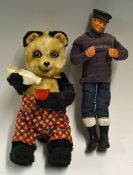 Two Vintage Toys to include Clockwork Milk Drinking Bear made of metal and cloth, with key and in