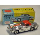 Corgi Toys Mercedes Benz 300 SL Hardtop Roadster No. 304S in original box, chrome with red roof,