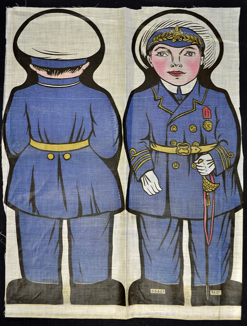 WWI Children's Rag Doll Cloth Contemporary theme a 'Royal Navy Captain' c1916 multi-coloured printed