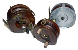 REELS: (3)  VC Carter of Studley 3.5" alloy trout fly reel, ivorine handle, smooth brass foot,