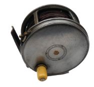 REEL: Hardy Perfect 4.25" wide drum alloy salmon reel, 1912 check, white handle, strapped tension