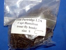 HOOKS: 2500 Partridge L2A Captain Hamilton trout fly hooks, size 8, bronzed barbed.