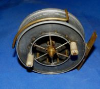 REEL: Allcock's Aerial Popular 4" alloy trotting reel, rare narrow drum, 6 spoke with tension