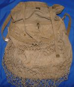 HARDY BAG: An early Hardy canvass tackle bag, salmon size, knotted mesh game carrier to front,